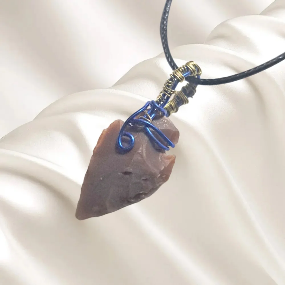 Natural Stone Hand Knapped Arrowhead with Black Cord Necklace